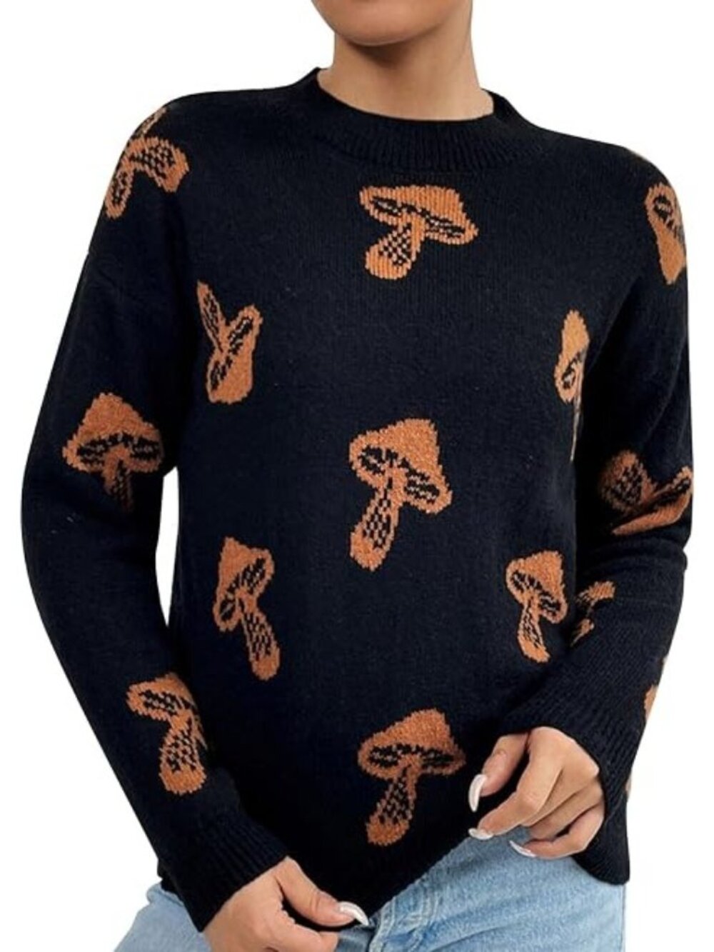 Black Mushroom Pattern Knit Sweater XS By No Boundaries